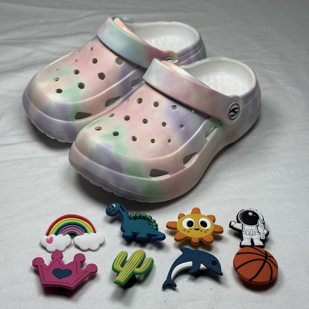 Girls Pastel Tie Dyeโ Clogs Toddler US 8 EU 24 Slip On Sandals Comfort